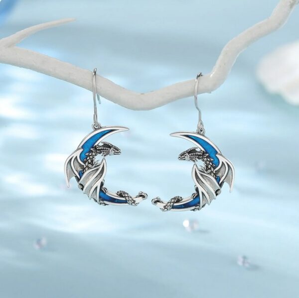 Exquisite 925 Sterling Silver Retro Blue Moon Dragon Drop Earrings