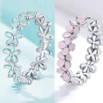 Platinum 925 Sterling Silver Delicate Enamel Flower Wreath Charm Ring