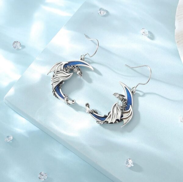 Exquisite 925 Sterling Silver Retro Blue Moon Dragon Drop Earrings - Image 2