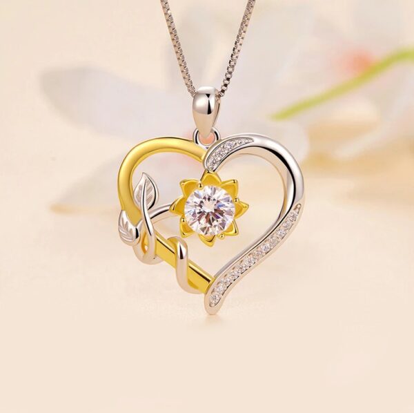 Platinum 925 Sterling Silver 1CT Moissanite Flower 2-Tone Heart Pendant - Image 3