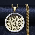 Stainless Steel Seed of Life Crystal Pendant Necklace - 24"