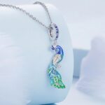 Platinum 925 Sterling Silver Gradient Blue Peacock Charm Fit Pendant