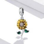 Vintage 925 Sterling Silver Sunflower Charm Fit Pendant