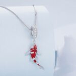 Platinum 925 Sterling Silver Lucky Koi Dangle Charm Pendant Necklace
