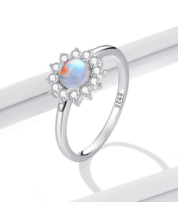 Platinum 925 Sterling Sliver Dazzling Sun Moonstone Charm Ring - Image 3