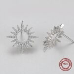 Fine 925 Sterling Silver Sparkling Sun Rays Hollow Zirconia Stud Earrings