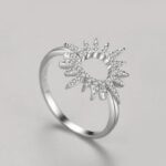 Fine 925 Sterling Silver Sparkling Sun Rays Hollow Zirconia Ring