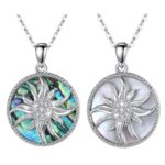 Exquisite 925 Sterling Silver Mother of Pearl Crystal Sunflower Pendant Necklace