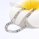 Rhodium Italian 925 Sterling Silver 6.5MM Diamond-Cut Figaro Link Chain Bracelet