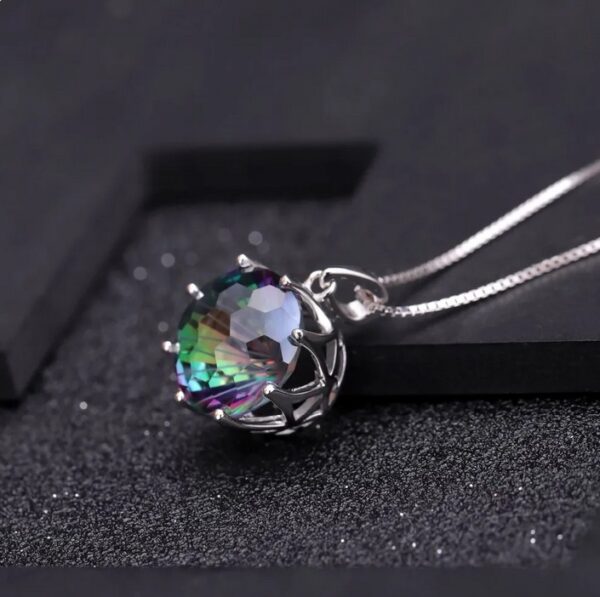 Fine 925 Sterling Silver 9.64CT Natural Rainbow Mystic Quartz Gemstone Necklace - Image 2