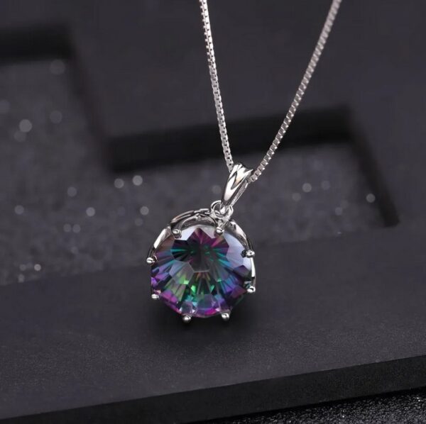 Fine 925 Sterling Silver 9.64CT Natural Rainbow Mystic Quartz Gemstone Necklace