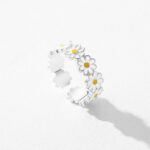 Luxurious 925 Sterling Silver Elegant Sunflower Adjustable Ring (Size 6-8)
