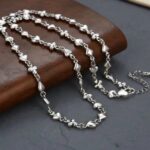 Retro 925 Sterling Silver 6mm Playing Cards Fashion Emblem Chain Necklace