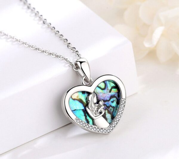 Elegant 925 Sterling Silver Mother & Baby "Mother of Pearl" Heart Pendant Necklace