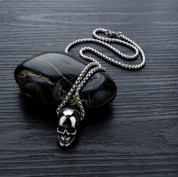 316L IP Stainless Steel Retro Skull Head Pendant Necklace - Image 4