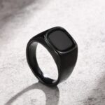 Men's 316L Stainless Steel IP Black Cushion Signet Ring