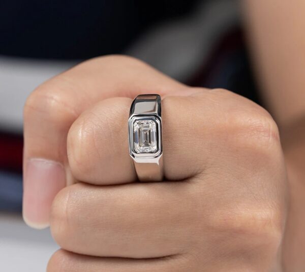 Men’s 18K 925 Sterling Silver 2CT Emerald Cut Moissanite Ring - Image 2