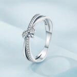 Elegant 925 Sterling Silver Dazzling Zircon Knot Retro Charm Ring