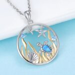 18K 925 Sterling Silver Opal Sea Turtle Nature's Ocean Pendant Necklace