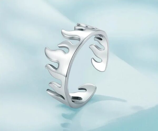 Genuine 925 Sterling Silver Creative Flame Adjustable Ring (Size 6-7) - Image 3