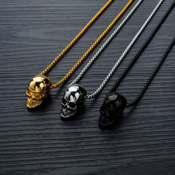 316L IP Stainless Steel Retro Skull Head Pendant Necklace