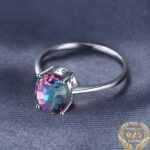 Genuine 925 Sterling Silver Natural Rainbow Fire Mystic Quartz Oval Ring