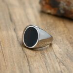 Men’s 316L Stainless Steel Black Oval Signet Ring