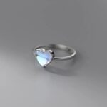 18K 925 Sterling Silver Gradient Moonstone Heart Adjustable Ring