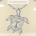18K 925 Sterling Silver Tree of Life Sea Turtle Pendant Necklace
