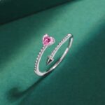 Creative 925 Sterling Silver Pink Crystal Heart Zircon Arrow Adjustable Ring (Size 6-8)