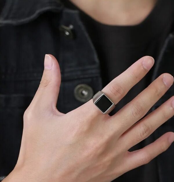 Men's 316L Stainless Steel Black Square Signet Ring (Silver, Gold) - Image 3