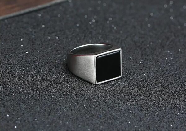 Men's 316L Stainless Steel Black Square Signet Ring (Silver, Gold) - Image 6