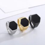 Men's 316L IP Stainless Steel Black Hexagon Signet Ring