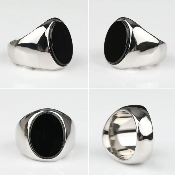 Men’s 316L Stainless Steel Black Oval Signet Ring - Image 2