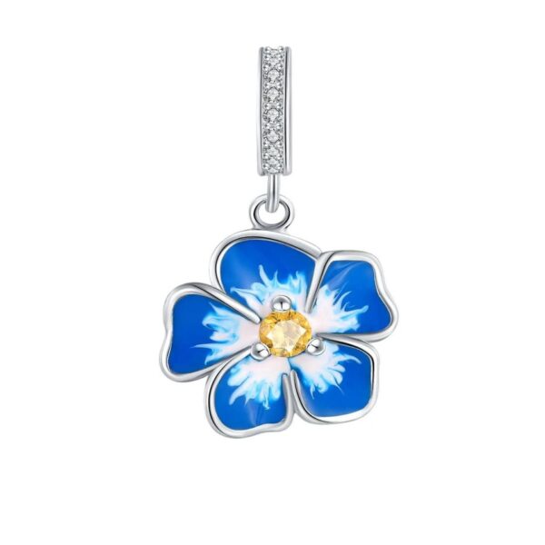 18K 925 Sterling Silver Blue Winter Flower Charm Fit Pendant