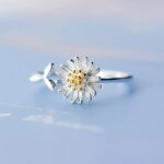 Rhodium 925 Sterling Silver 3-Leaf Fashion Daisy Adjustable Ring