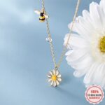 Luxury 18K 925 Sterling Silver Sunflower Bee Pendant Choker