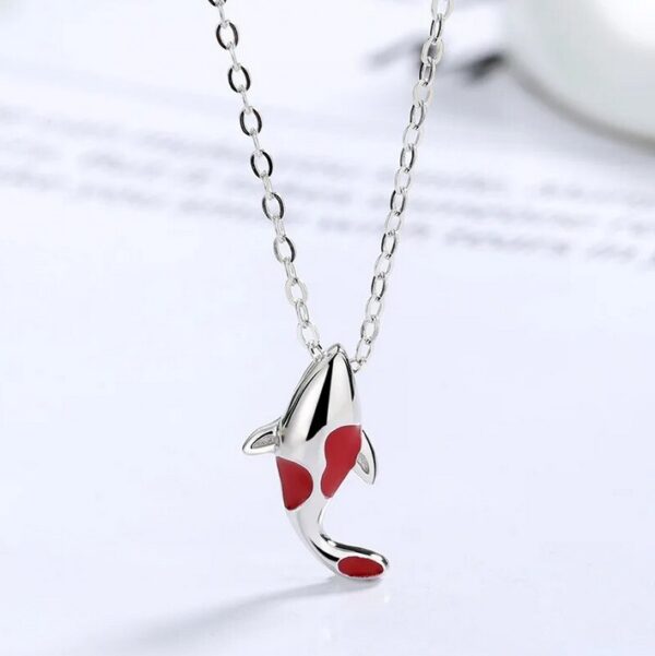 18K 925 Sterling Silver Lucky Koi Fish Pendant Necklace