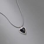 Authentic 18K 925 Sterling Silver Agate Heart Pendant Necklace