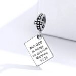 Authentic 925 Sterling Silver "Matthew 19:26" Bible Verse Charm Fit Pendant