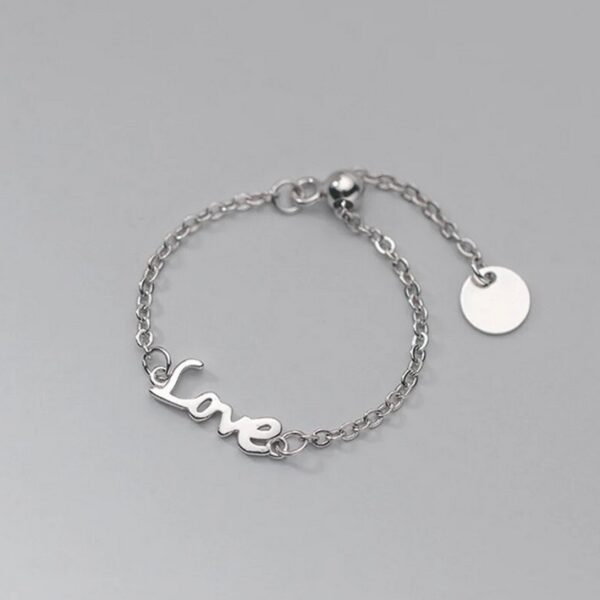 Elegant 18K 925 Sterling Silver Sweet Love Adjustable Chain Ring - Image 3