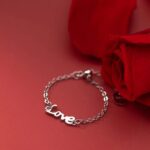 Elegant 18K 925 Sterling Silver Sweet Love Adjustable Chain Ring