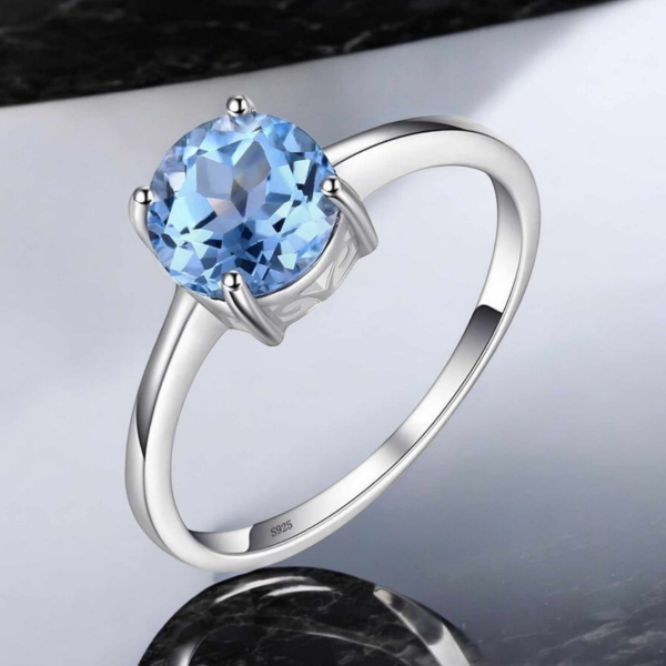 Genuine 925 Sterling Silver 1.6CT Natural Sky-Blue Topaz Gemstone Ring