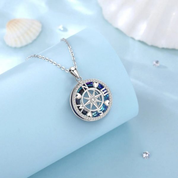 Exquisite 925 Sterling Silver Austrian Crystal Compass Heart Pendant Necklace - Image 2