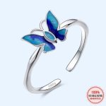 Elegant 925 Sterling Silver Blue Butterfly Adjustable Ring
