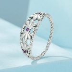Platinum 925 Sterling Silver Vintage Iris Flower Twist Band Ring