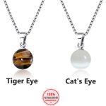 Authentic 925 Sterling Silver Tiger/Cat's Eye Polished Stone Pendant Necklace