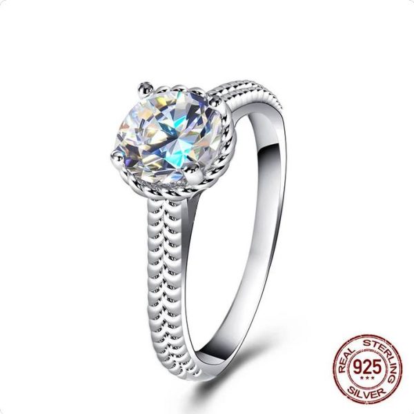 Platinum 925 Sterling Silver Exquisite 1CT Crystal Zircon Solitaire Ring