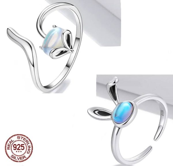 Authentic 925 Sterling Silver Sly Fox/Bunny Adjustable Moonstone Ring