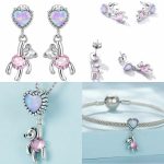 Platinum 925 Sterling Silver Opal Heart Dangling Bear Stud Earrings & Charm